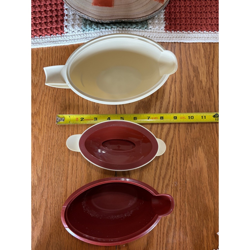 Tupperware Insulated Gravy Boat Sauce Server Cream Burgundy 550ml 400ml Vintage - Picture 6 of 13